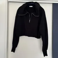 ハーフジップ　クロップドスウェット　トレーナー　ブラック　LOWRYSFARM