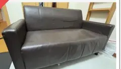 ブラウン合成皮革 2人掛けソファ