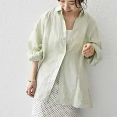 極美品✨定価１.１万❤️　緑　洗濯可　オーガニック リネン パフ ビッグ シャツのサムネイル
