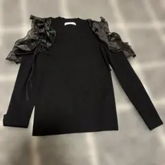 SNIDEL フリルスリーブニットプルオーバー ブラック