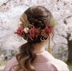 水引入りレッドゴールド髪飾り　和装　成人式　卒業式