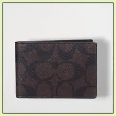 Coach 二つ折り財布 ブラウン/ブラック　レザー　名刺入れ