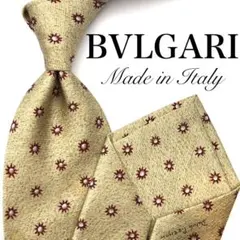 【美品】BVLGARI ネクタイ 小紋柄 縞模様 ベージュ ブラウン 太陽