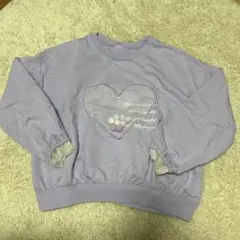 ラベンダー ハート刺繍 トレーナー 100cm~