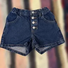 ダークブルー ボタン付きショートパンツ
