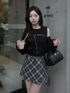 Darich ドッキングミドルウエストニットミニワンピース BLK