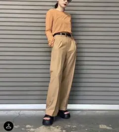値下UNIQLO×Mame KurogouchiシアークルーネックTブラウンXL