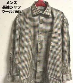 メンズ　秋冬長袖シャツ　チェック柄　ウール100%