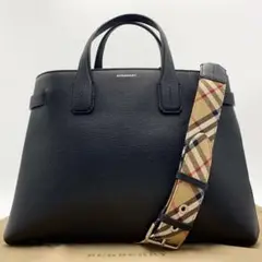 【美品】バーバリー トートバッグ 2way ショルダー レザー×キャンバス 黒 BURBERRY バーバリー トートバッグ メンズ レディース 縦型 2way