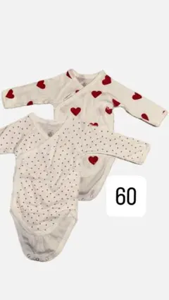 PETIT BATEAU ベビー肌着 ロンパース 60cm ハート柄
