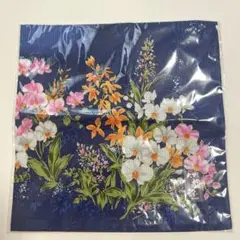 大判 藍染花柄ハンカチ 綿100% 日本製 未開封・未使用