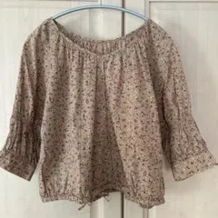 ビームスハート 花柄フリル袖トップス ベージュ チュニック カットソー