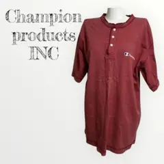八　メンズ　Tシャツ　Champion 半袖　無地　ボタン　ロゴ　おしゃれ