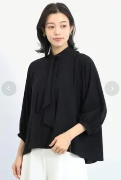 ローズティアラ メッシュリボンブラウス ブラック 新品タグ付き42 