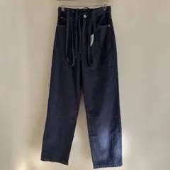 ダークデニム ハイウエスト ワイドレッグパンツ