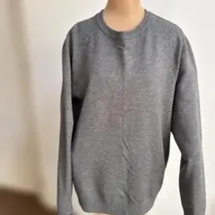 グレー サイドストライプ クルーネックニット