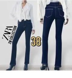 新品ZARA 美シルエット♪ ブーツカット ミッドライズ ジーンズ デニム 38