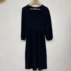 ソニアリキエル黒綿100% 前左ウエストビジュー付きワンピース38