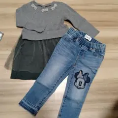 キッズ 長袖トップス＆デニムパンツ 2点セット