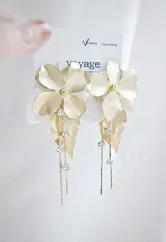 【再販】マットゴールド フラワー ピアス イヤリング ブライダル ハンドメイド