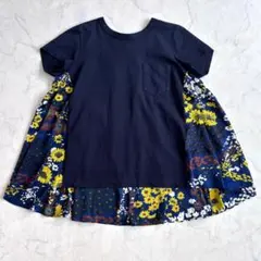 サカイ ひまわり花柄ドッキングバックフレア半袖Tシャツ 紺 2 we1のサムネイル