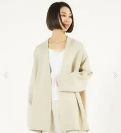 ギャルリーヴィー カーディガン ノーカラーコート シルク混 ゆったり