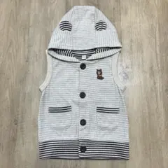 ベビー フード付きベスト クマ刺繍 80cm ボーダー 耳付き ベアー パーカー