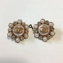 CHANEL 　ヴィンテージ　パール装飾　クリスタル　ボタン 2個セット　ラスト