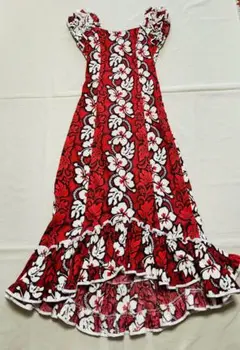 【美品】ハワイ製 ムームー フラダンス ハイビスカス 綿 XS 赤