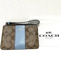 COACH ポーチ コーナー ジップ リストレット ブラウン×ブルー