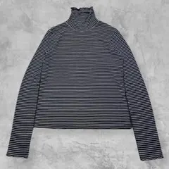 GU タートルネック 長袖 ボーダー ブラック S カジュアル 韓国 レディース
