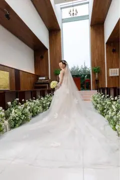 フラワー刺繍 ロングウェディングベール