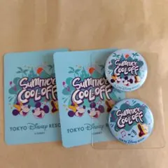ディズニー　サマークールオフ　缶バッジ　シールセット　　ミッキー