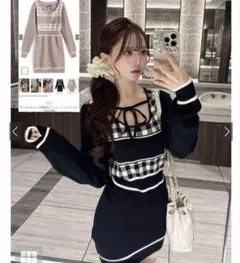 GRL ギンガムチェック柄配色ラインニットミニワンピース ru1353