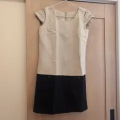 ベージュと黒の半袖ひざ丈ワンピース　マタニティ