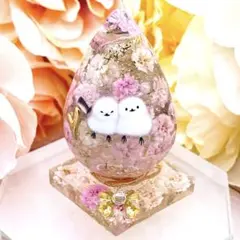No714ぷっくりハート大オルゴナイト シマエナガ☆ローズクォーツ