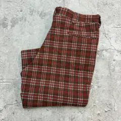 ヴィンテージチェックスラックス　フレアパンツ　W35　レッド　ブラウン　古着