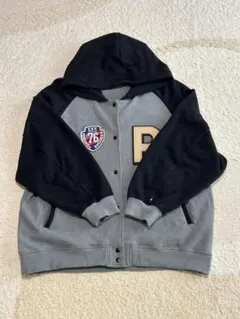 【美品】PERSON'S　フード付スタジャン グレー/ブラック　Lサイズ　QVC