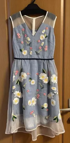 チェスティ 花柄 刺繍 アシンメトリー オーガンジー フレア ワンピース S