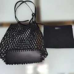 ZARA（ザラ）ブラックカラー編み込みメッシュレザーショルダーバッグ
