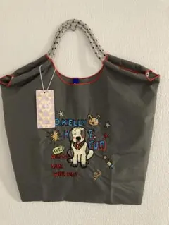 [新品未使用]D.KELLY 刺繍トートバッグ Mサイズ 犬の柄　カーキ色