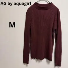 エージーバイアクアガール　長袖リブニット ワインレッド クルーネック　シンプルのサムネイル