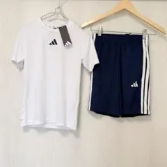 adidas アディダス Tシャツ ハーフパンツ 上下　　白　ネイビー　140