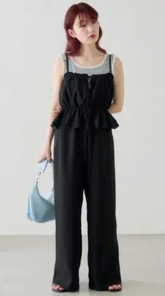 ☆新品未使用☆LEPSIM ペプラムキャミサロペット ブラック×ドット 