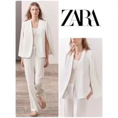 ZARA ザラ ノーカラー ケープ ジャケット ポンチョ ホワイト M