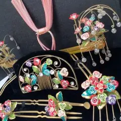 ✨カラフルな小花が可愛い花嫁かんざし✨【ピンク水引き飾りおまけ付き】