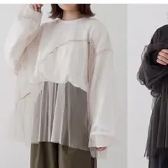 しまむら helm チュールドッキングプルオーバー　ホワイト　LL