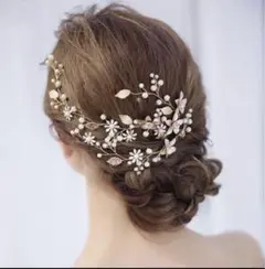 花 小枝ゴールドアクセサリー ウェディング ヘッドドレス