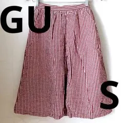 GU ギンガムチェック フレアスカート レッド 赤 ウエストゴム S