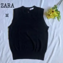 美品 ZARA ザラ ノースリーブ ニット トップス M 黒 ブラック ゴールド